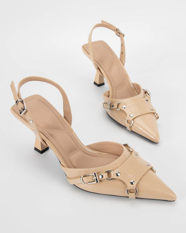 Pointed Toe Patent Leather Heeled Sandals