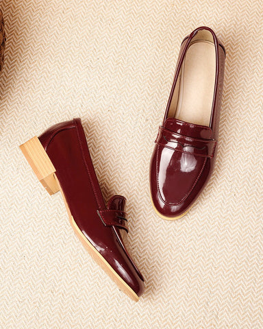 Big Size Patent Leather Flat Loafers