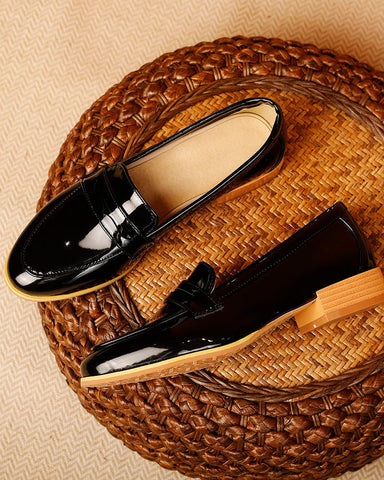 Big Size Patent Leather Flat Loafers