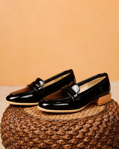 Big Size Patent Leather Flat Loafers