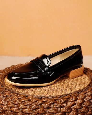 Big Size Patent Leather Flat Loafers