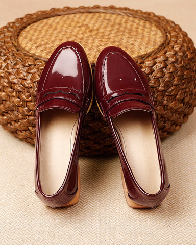 Big Size Patent Leather Flat Loafers