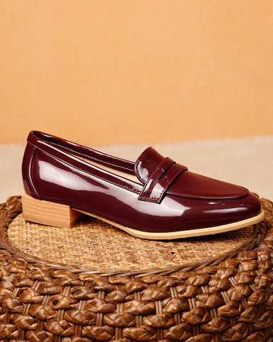 Big Size Patent Leather Flat Loafers