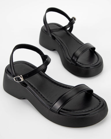 One Buckle Strap Soft Leather Thick Bottom Sandals