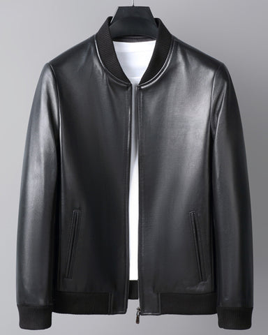 Men's Bomber Leather Crew Neck Jacket