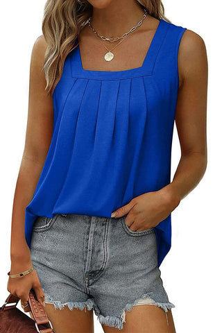 Pleated Square Neck Sleeveless Swallowtail T-Shirt