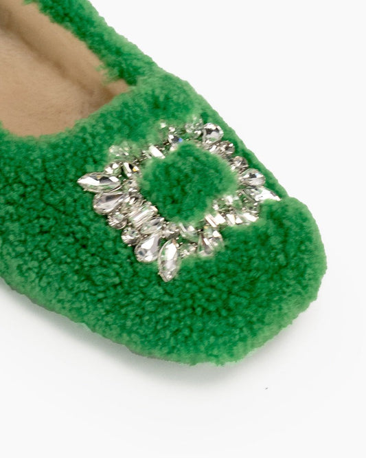 Rhinestone-Square-Buckle-Fuzzy-Slip-On-Slippers-Loafers