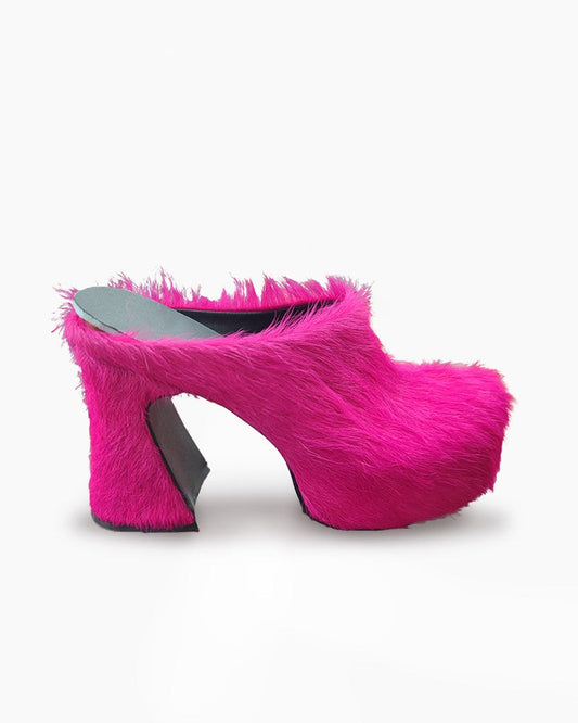 Designer Real Fur Chunky High Heel Mules