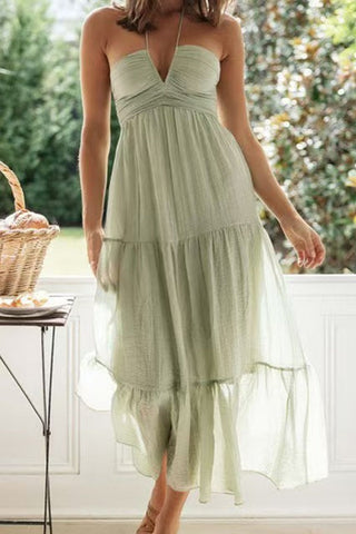 V-neck Crepe Elegant Off-shoulder Sleeveless Long Dress