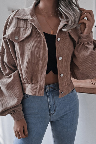 Corduroy Lantern Long Sleeve Cropped Coat Jacket