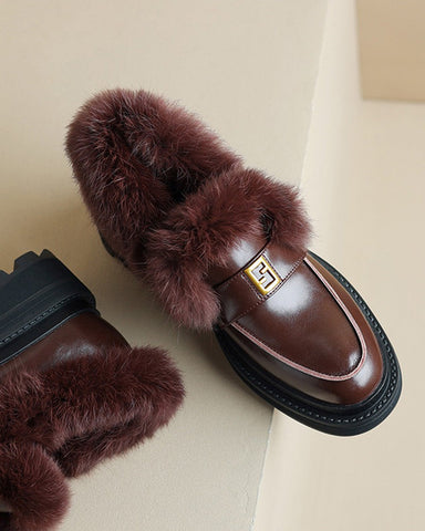 Rabbit Fur Thick-soled Velvet Leather Shoes