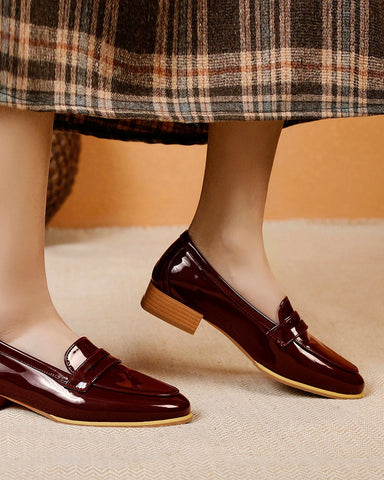 Big Size Patent Leather Flat Loafers