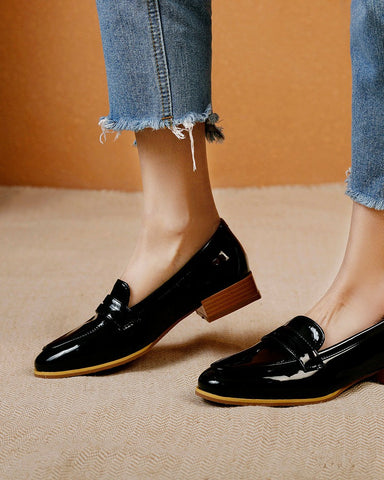 Big Size Patent Leather Flat Loafers