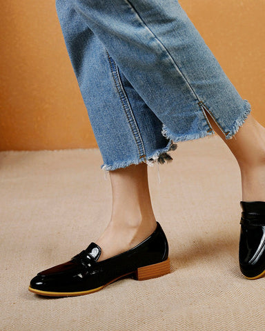 Big Size Patent Leather Flat Loafers