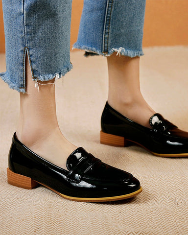 Big Size Patent Leather Flat Loafers