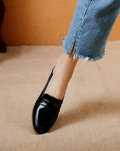 Big Size Patent Leather Flat Loafers