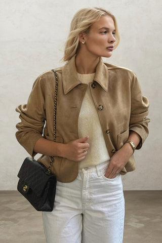 Effortless Chic Shirt Collar Suede Two-pocket Jacket