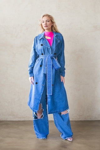 Casual Denim Lapel Collar Double-breasted Trench Coat