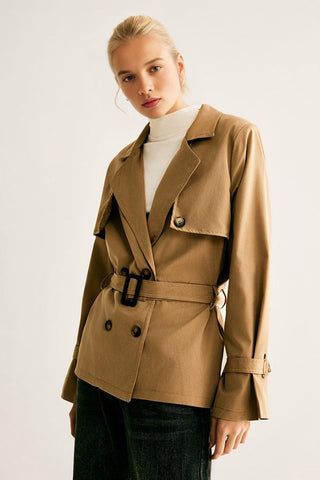 Casual Cool Lapel Buckle-Belted Trench Coat