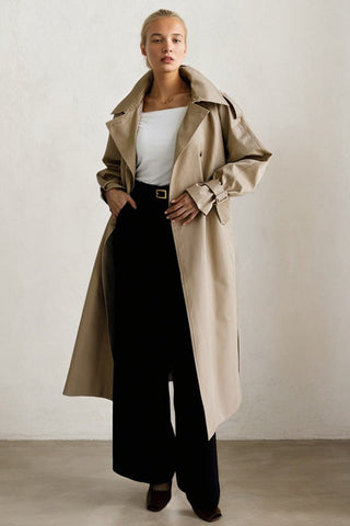 Lapel Collar Single Breasted Oversized Trench Coat