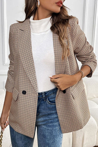 Classic Lapel Collar Plaid Double-breasted Blazer