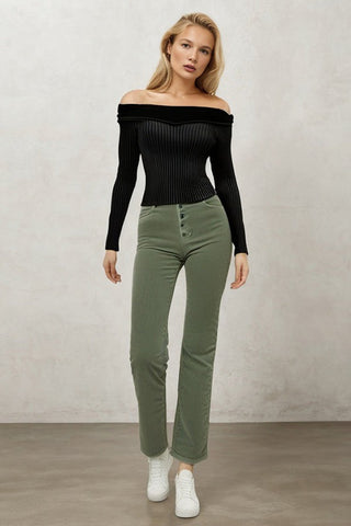 Retro solid color corduroy Straight Leg Pants