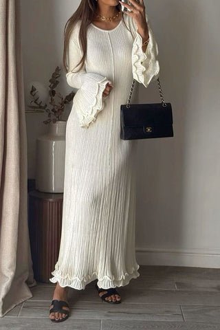 Sophistication Curling Horn Sleeve Knitted Maxi Dress