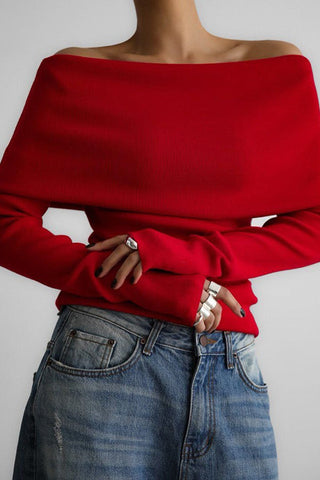 Charm Commuting Solid Off Shoulder Sweater