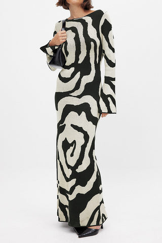 Soft Sophistication Geometric Print Fitted Maxi Dress