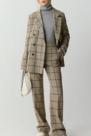 Elegance Lapel Plaid Double-breasted Blazer