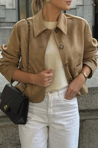 Effortless Chic Shirt Collar Suede Two-pocket Jacket