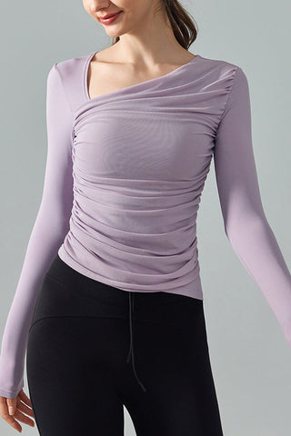 Oblique Neck Ruched Comes With Chest-padTop