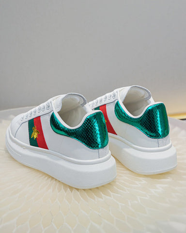 Bee-Embroidered-Red-and-Green-Striped-Sneakers