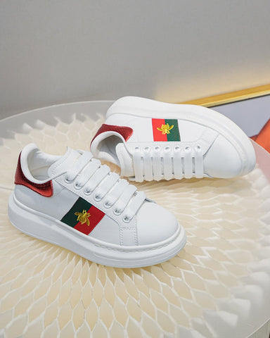 Bee-Embroidered-Red-and-Green-Striped-Sneakers