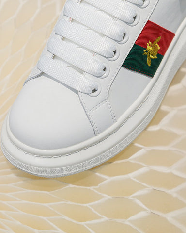 Bee-Embroidered-Red-and-Green-Striped-Sneakers