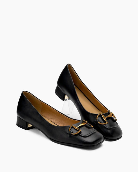 Alina Solid Color Shallow Mouth Leather Flat Loafers