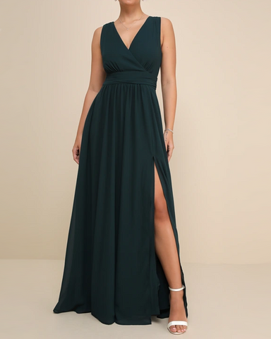 Emerald Green Surplice Sleeveless Slit Maxi Dress