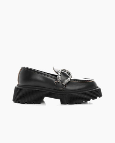 Rhinestone Buckle Square Toe Thick-Soled Loafers