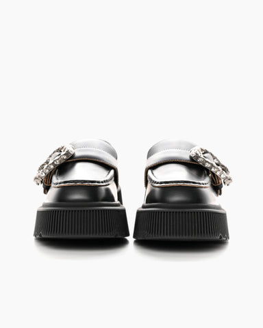 Rhinestone Buckle Square Toe Thick-Soled Loafers