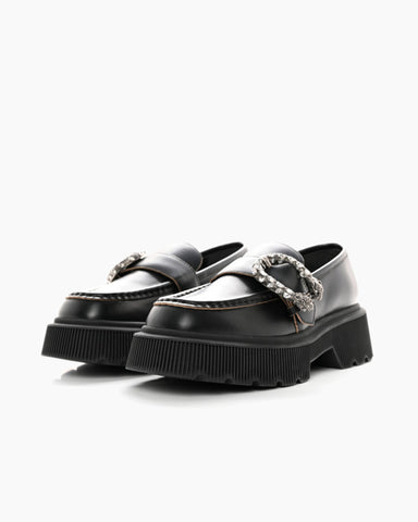 Rhinestone Buckle Square Toe Thick-Soled Loafers