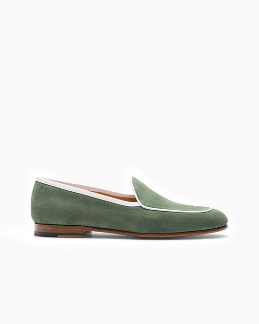 Avocado Green Suede Flat Penny Loafers