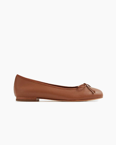 Aurora Leather Round Toe Bow Ballet Flats