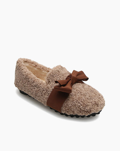 Faux Lamb Wool Comfy Warm Bow Loafers