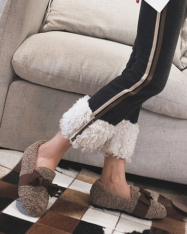 Faux Lamb Wool Comfy Warm Bow Loafers