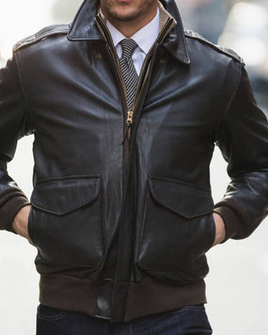 Men's Sculpted Textured Leather Flight Jacket