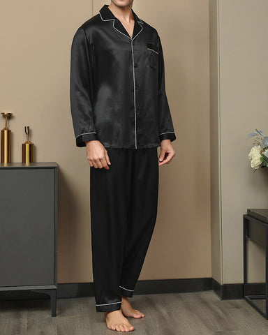 Men's 100% Luxurious Silk Lapel Pajamas 2Pcs