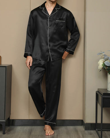 Men's 100% Luxurious Silk Lapel Pajamas 2Pcs