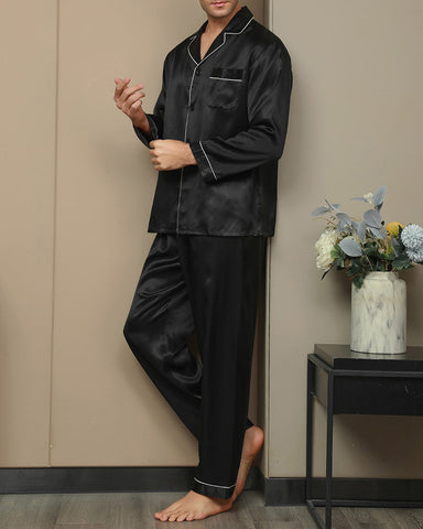 Men's 100% Luxurious Silk Lapel Pajamas 2Pcs