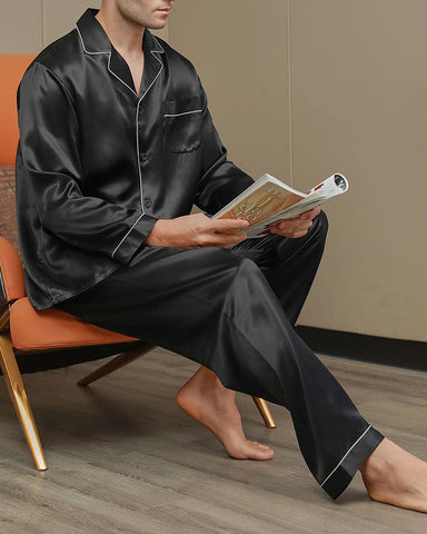 Men's 100% Luxurious Silk Lapel Pajamas 2Pcs