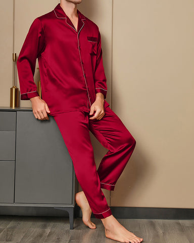 Men's 100% Luxurious Silk Lapel Pajamas 2Pcs